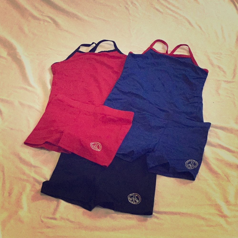 2 Spandex tank tops with matching bike shorts